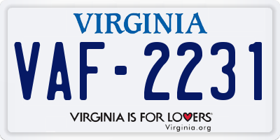 VA license plate VAF2231
