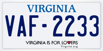 VA license plate VAF2233