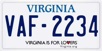VA license plate VAF2234