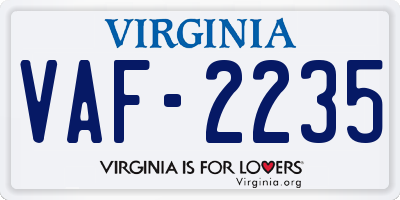 VA license plate VAF2235