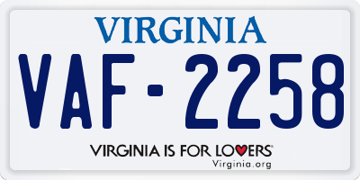 VA license plate VAF2258