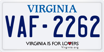 VA license plate VAF2262
