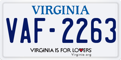 VA license plate VAF2263