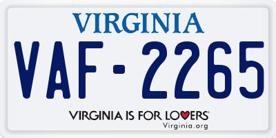 VA license plate VAF2265