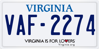 VA license plate VAF2274