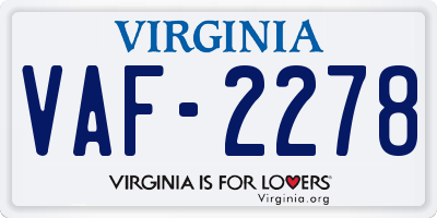 VA license plate VAF2278