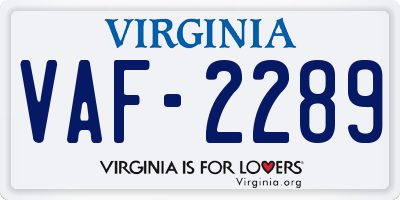 VA license plate VAF2289