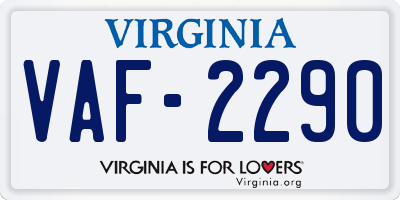 VA license plate VAF2290