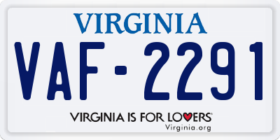 VA license plate VAF2291