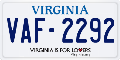 VA license plate VAF2292