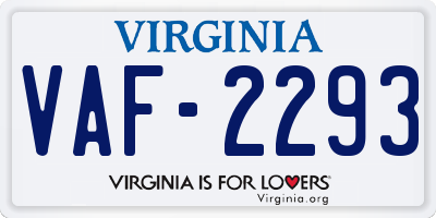 VA license plate VAF2293