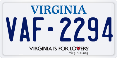 VA license plate VAF2294
