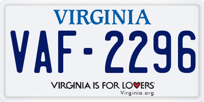 VA license plate VAF2296