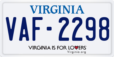 VA license plate VAF2298