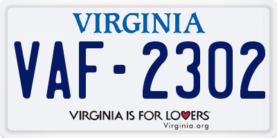 VA license plate VAF2302