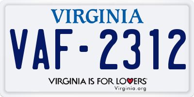 VA license plate VAF2312