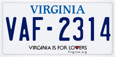 VA license plate VAF2314