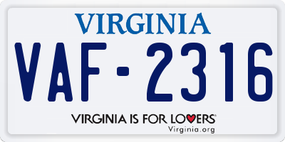 VA license plate VAF2316