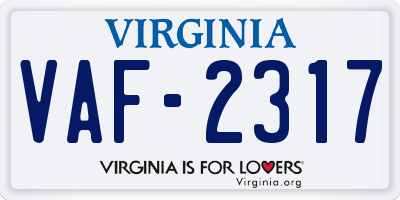 VA license plate VAF2317