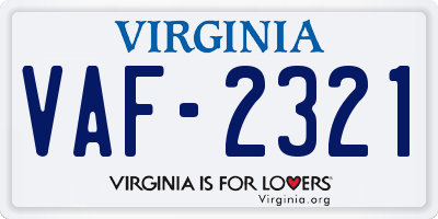 VA license plate VAF2321