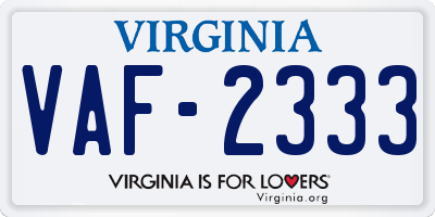 VA license plate VAF2333