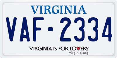 VA license plate VAF2334