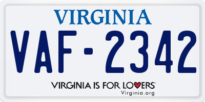 VA license plate VAF2342