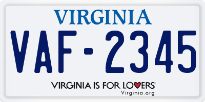 VA license plate VAF2345