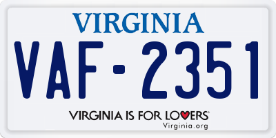 VA license plate VAF2351