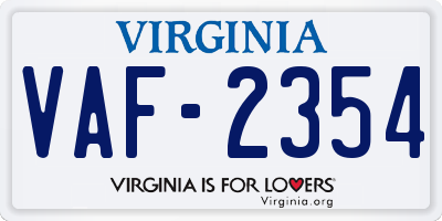 VA license plate VAF2354