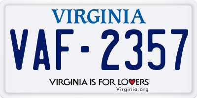 VA license plate VAF2357