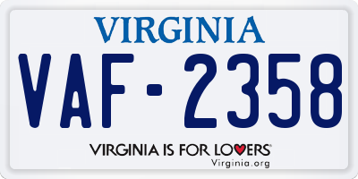 VA license plate VAF2358