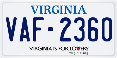 VA license plate VAF2360
