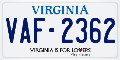 VA license plate VAF2362