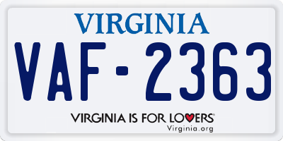 VA license plate VAF2363