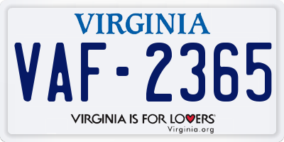 VA license plate VAF2365