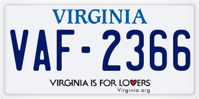 VA license plate VAF2366