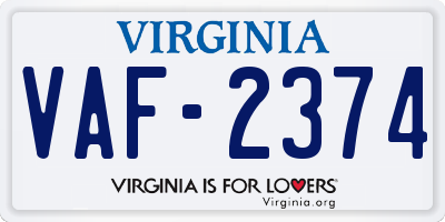 VA license plate VAF2374
