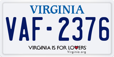 VA license plate VAF2376