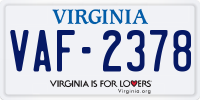 VA license plate VAF2378