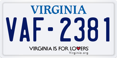 VA license plate VAF2381
