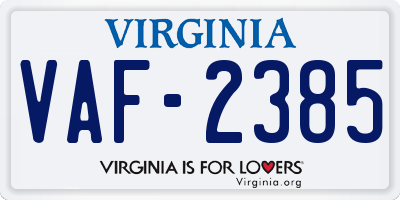 VA license plate VAF2385