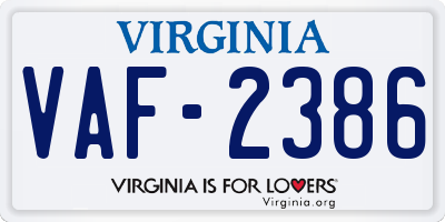 VA license plate VAF2386