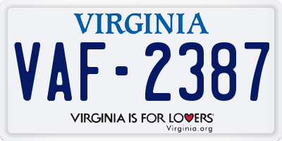 VA license plate VAF2387