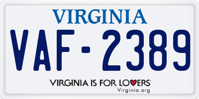 VA license plate VAF2389
