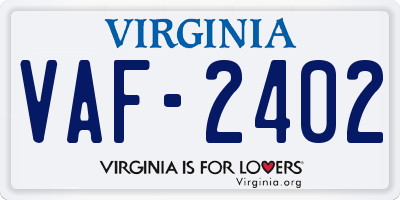 VA license plate VAF2402