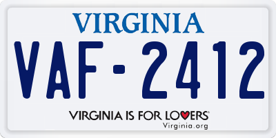 VA license plate VAF2412