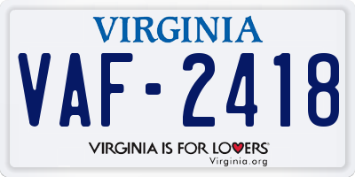 VA license plate VAF2418