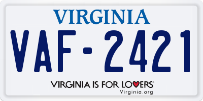VA license plate VAF2421