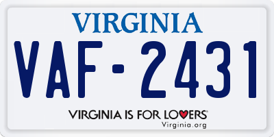 VA license plate VAF2431
